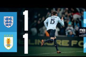 ملخص تعادل أوروجواي مع إنجلترا 1-1 (ودية)